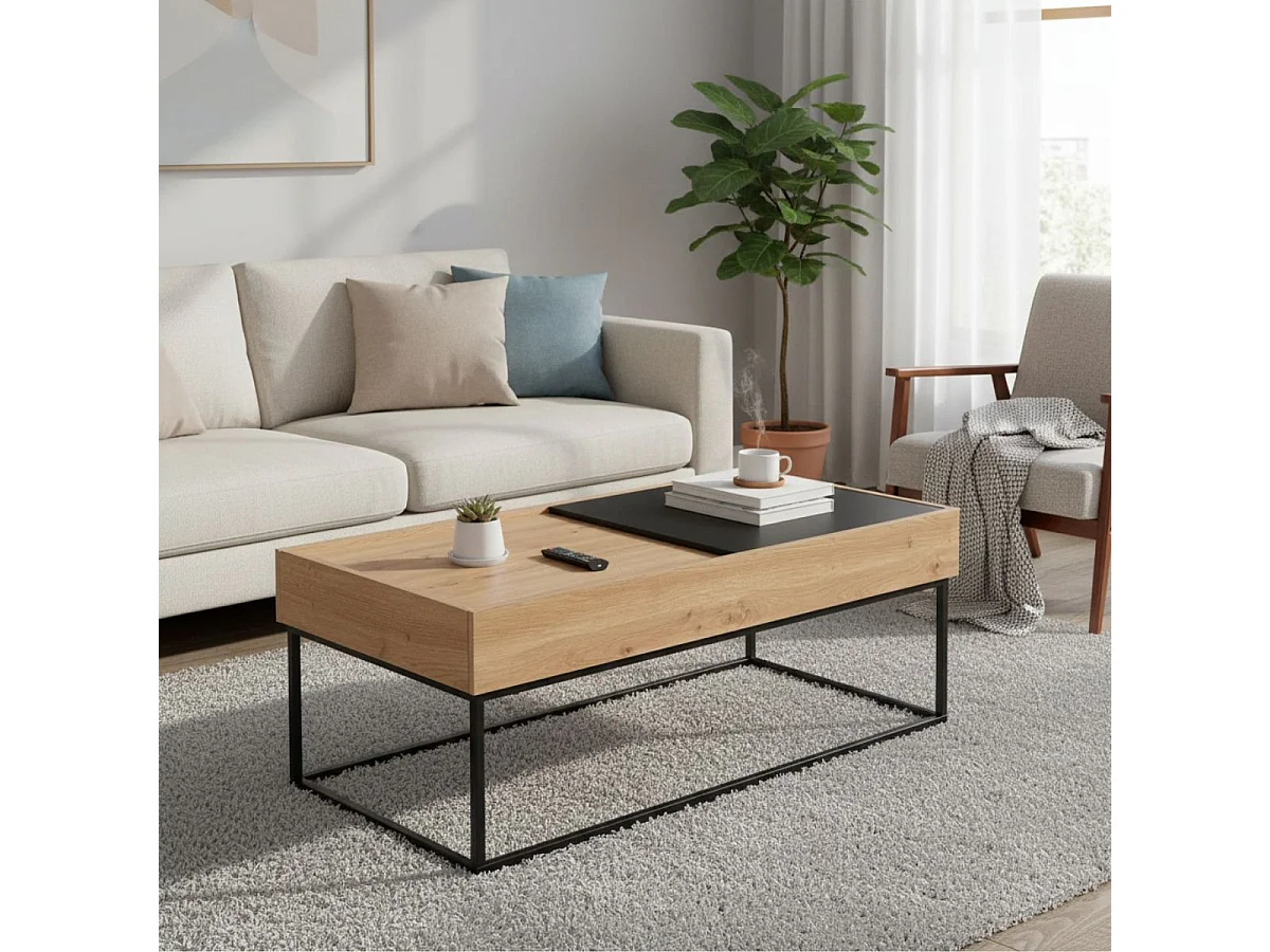 PAVIK - Table Basse Coffre Anthracite et Effet Chêne