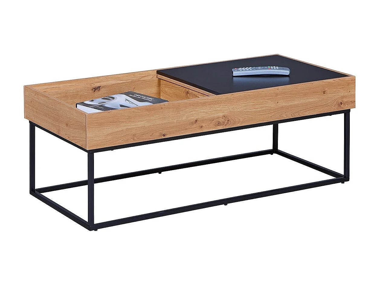 PAVIK - Table Basse Coffre Anthracite et Effet Chêne