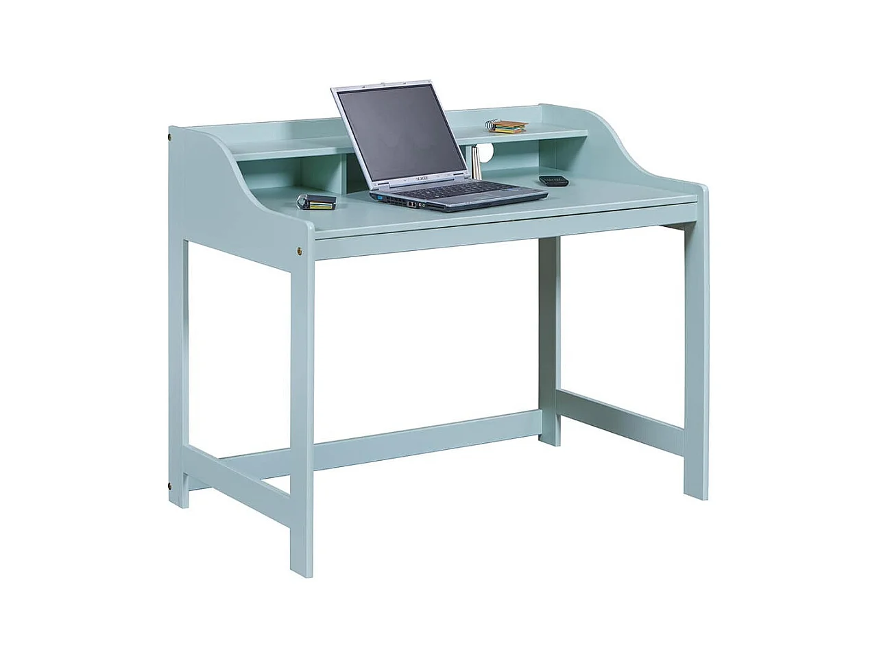 GLASCA - Bureau en Pin Vert d'Eau avec Compartiments