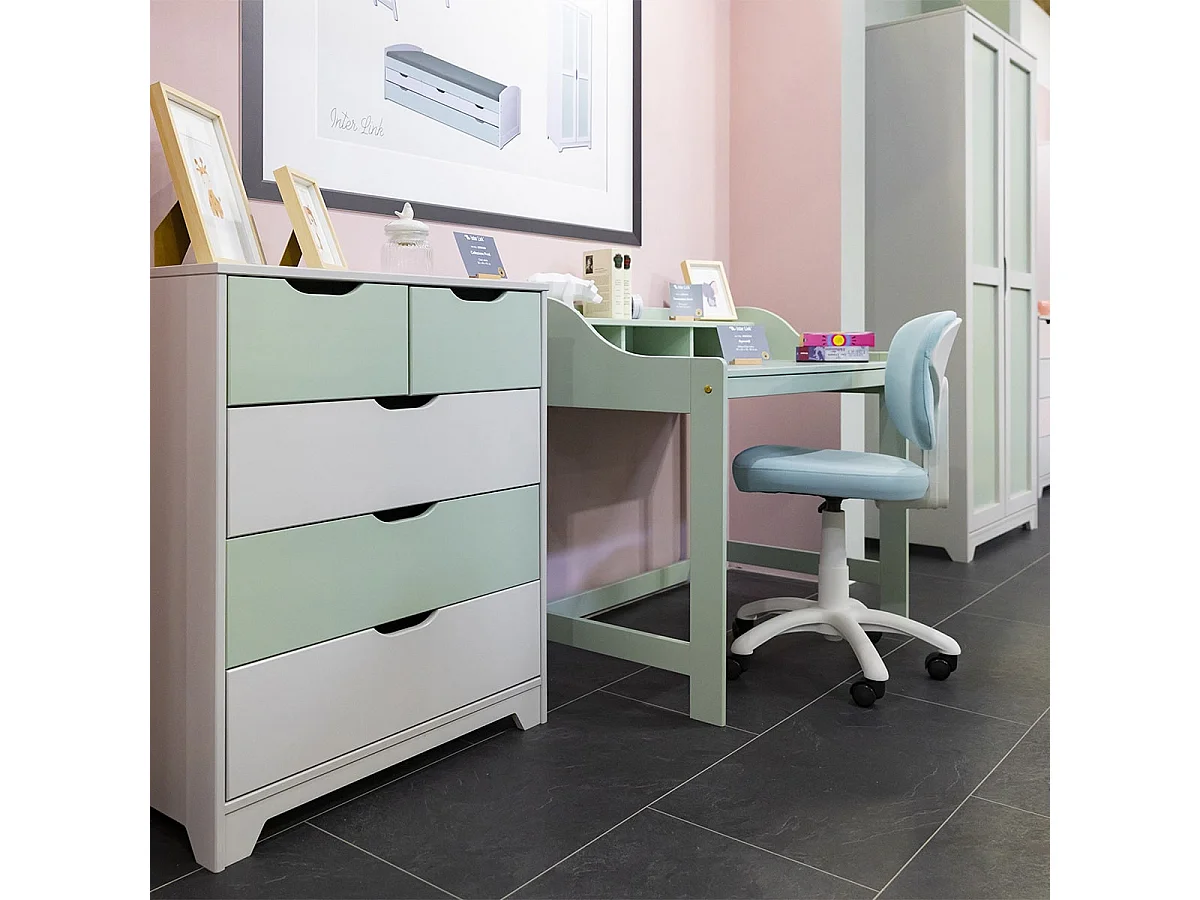 GLASCA - Bureau en Pin Vert d'Eau avec Compartiments