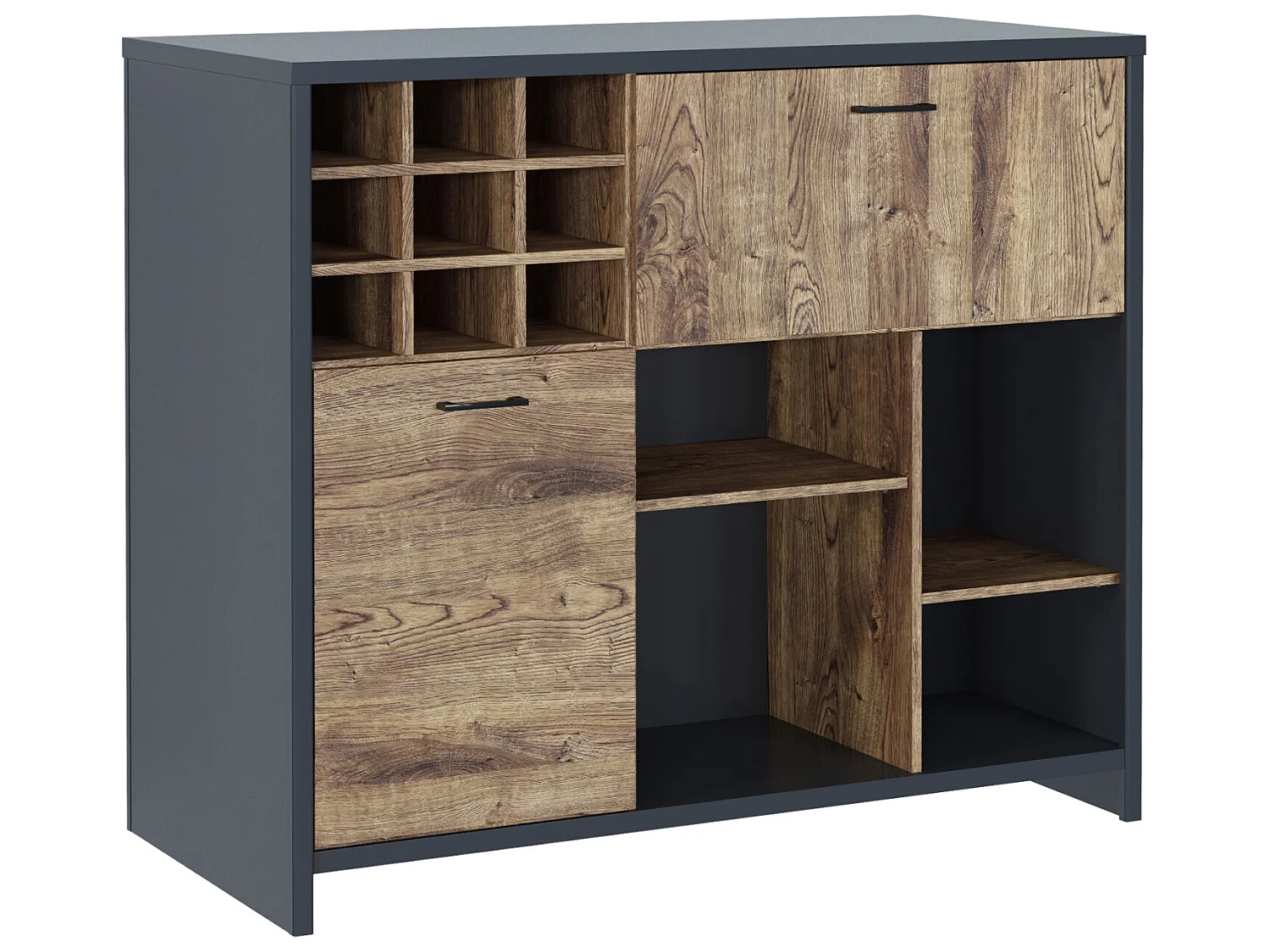 Buffet, meuble de rangement coloris chêne, graphite  Longueur  125 x Profondeur  60 x hauteur 109  cm