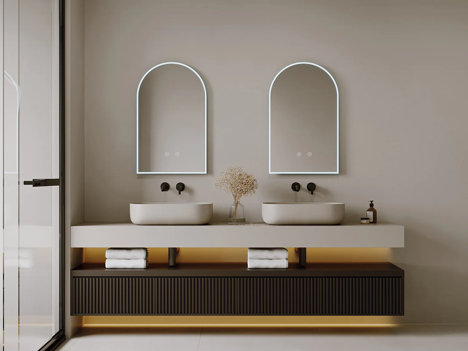 Miroir de salle de bain en arche anti buée avec leds - L50 x H80 cm - ARCADI