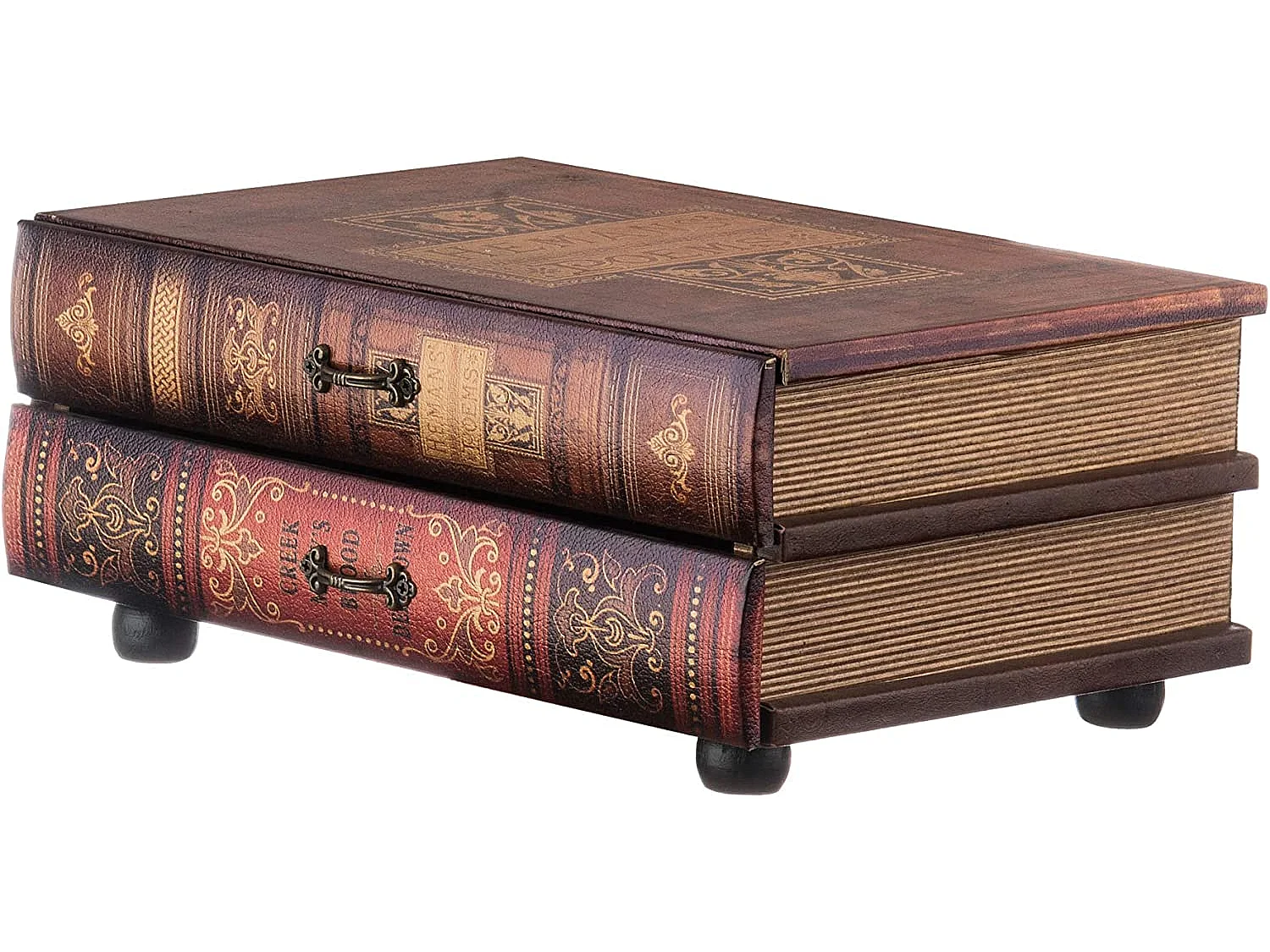 Cofanetto Libro Mini Cassettiera Marrone 2 Cassetti Mdf 13x30x21