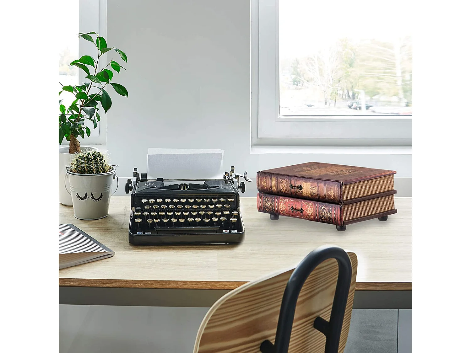 Coffre-fort Livre Etui De Rangement 2 Tiroirs Bois Marron Bijoux