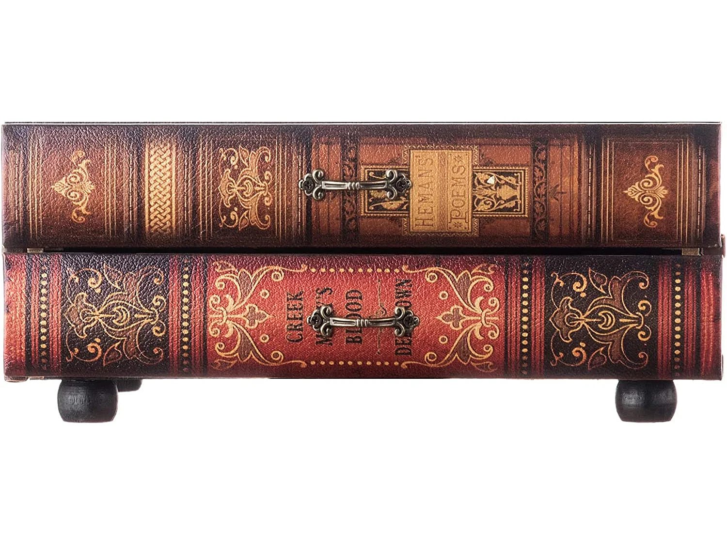 Coffre-fort Livre Etui De Rangement 2 Tiroirs Bois Marron Bijoux