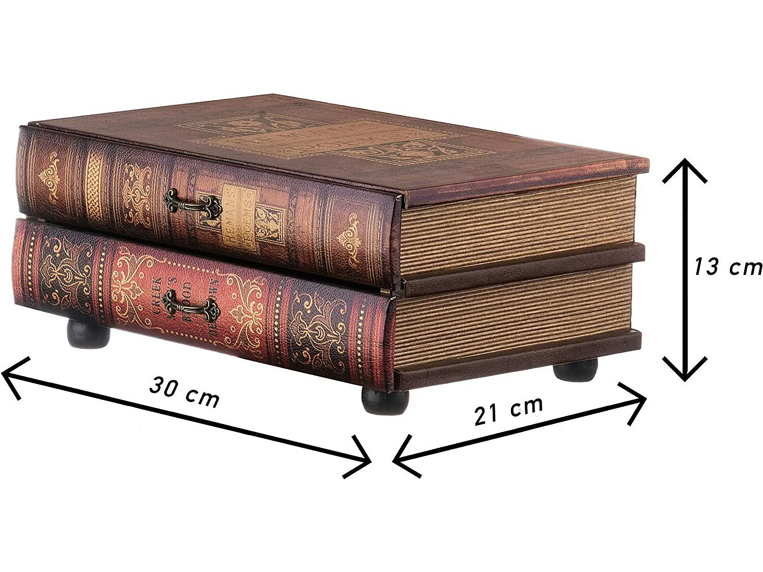 Coffre-fort Livre Etui De Rangement 2 Tiroirs Bois Marron Bijoux