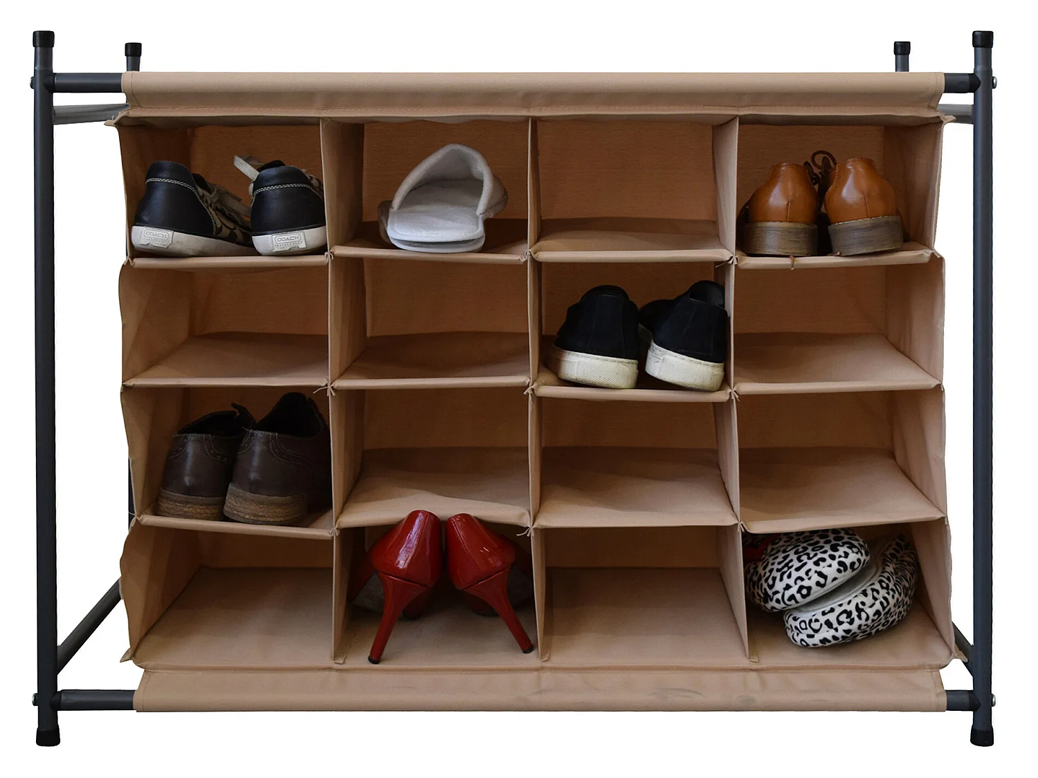 Scarpiera Organizer 16 Tasche Beige Tessuto Metallo 65x82x35