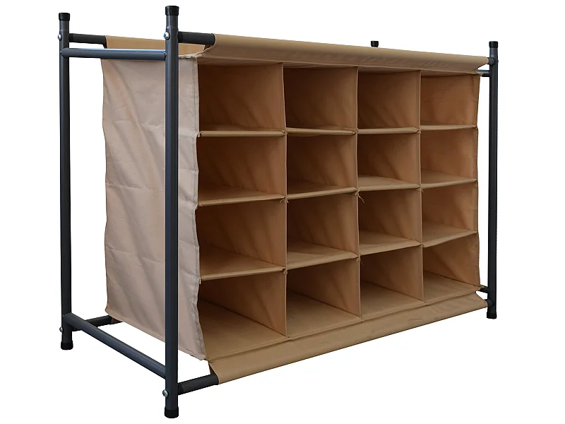 Scarpiera Organizer 16 Tasche Beige Tessuto Metallo 65x82x35