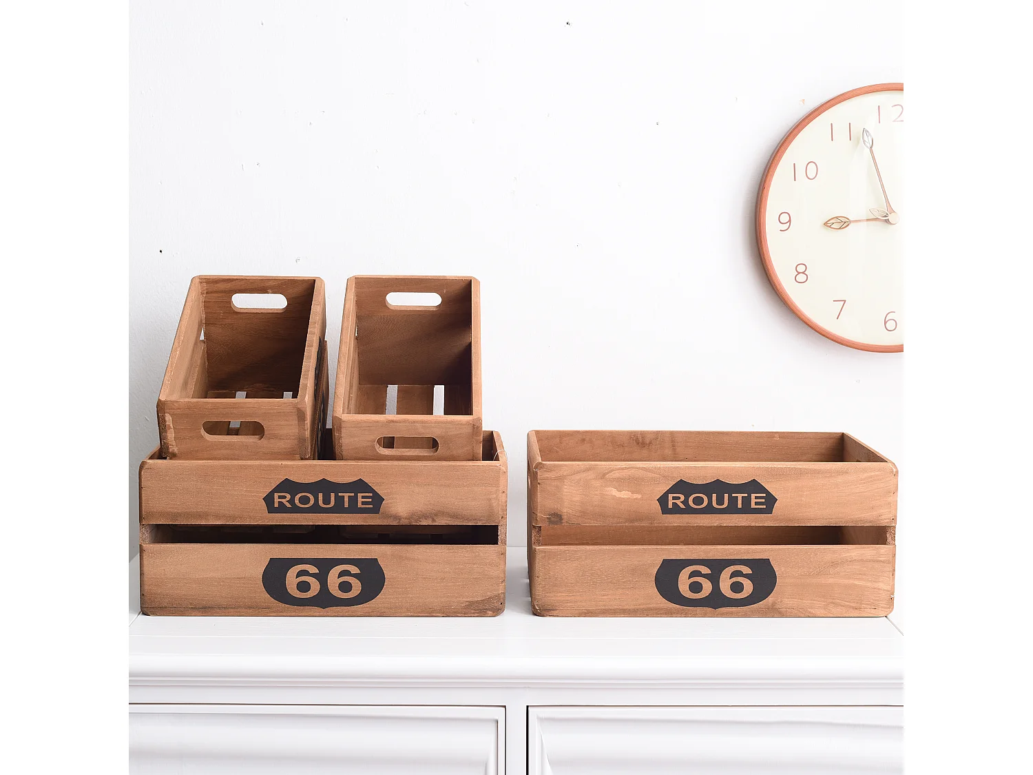 Set 4 Cassette Scatole Legno Portaoggetti Legno Marrone 15x35x22