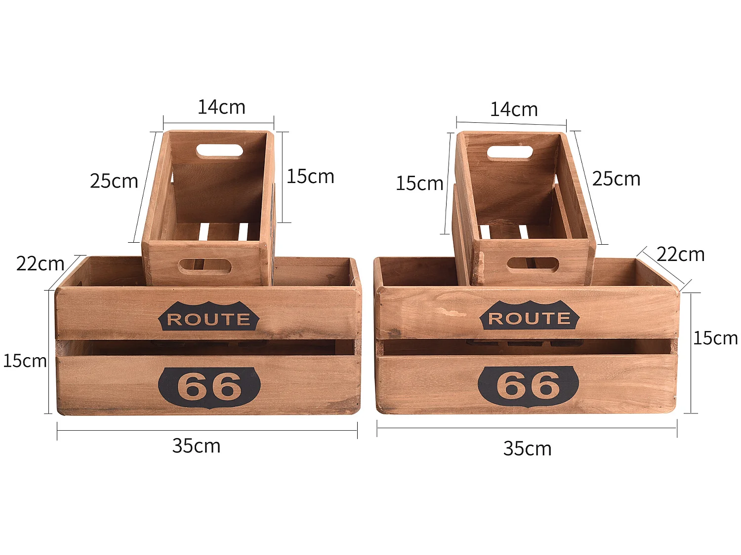 Set 4 Cassette Scatole Legno Portaoggetti Legno Marrone 15x35x22