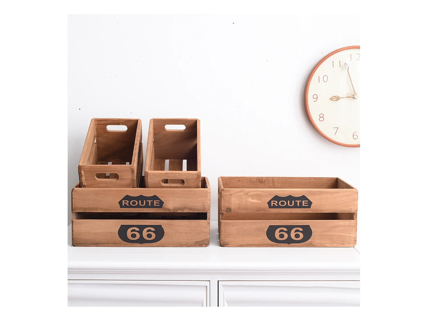 Lot De 4 Caisses Boites Bois Marron Shabby Vintage 15x35x22