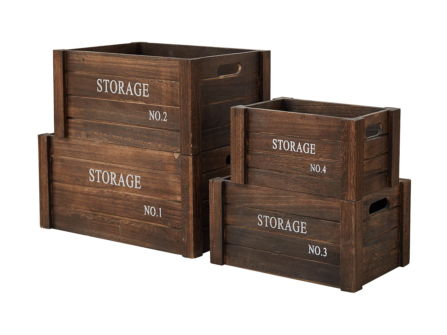 Set 4 Cajas Contenedores Almacenaje Rectangular Madera 17x36x25