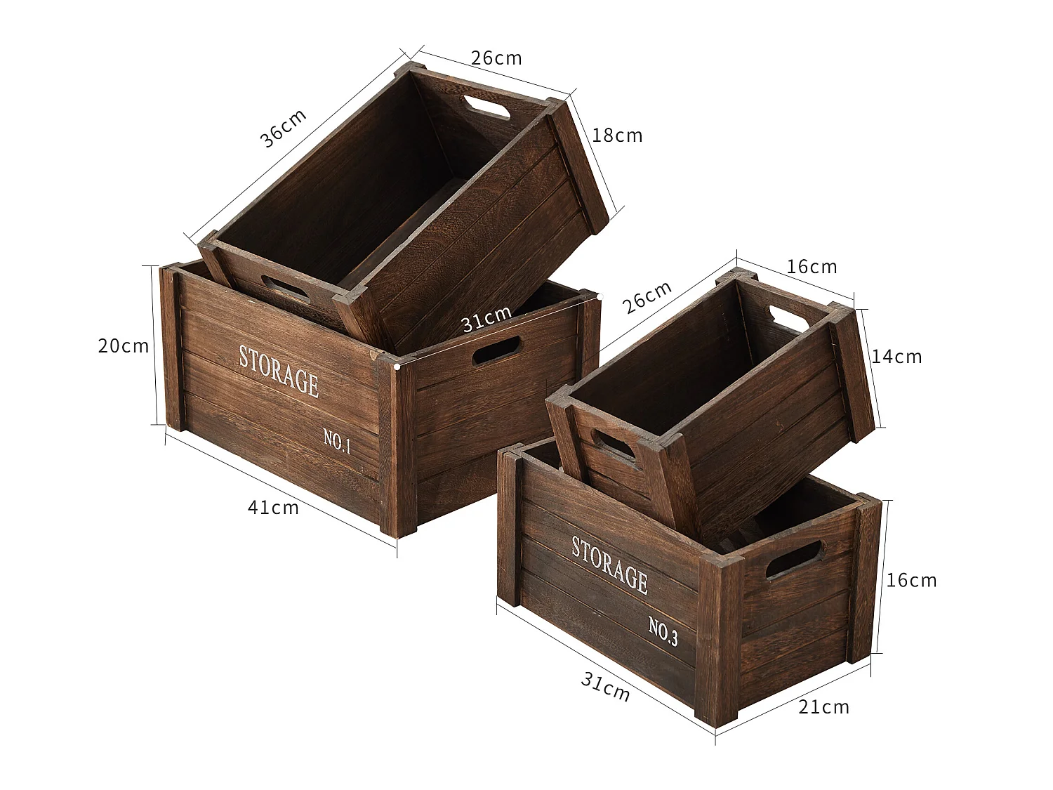 Set 4 Cajas Contenedores Almacenaje Rectangular Madera 17x36x25