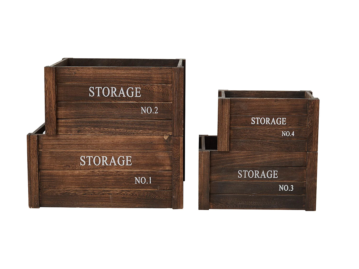 Set 4 Cajas Contenedores Almacenaje Rectangular Madera 17x36x25