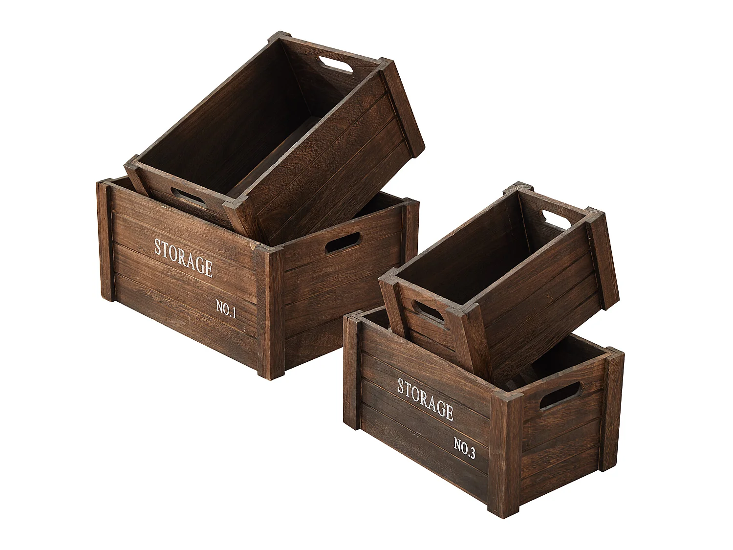 Set 4 Cajas Contenedores Almacenaje Rectangular Madera 17x36x25