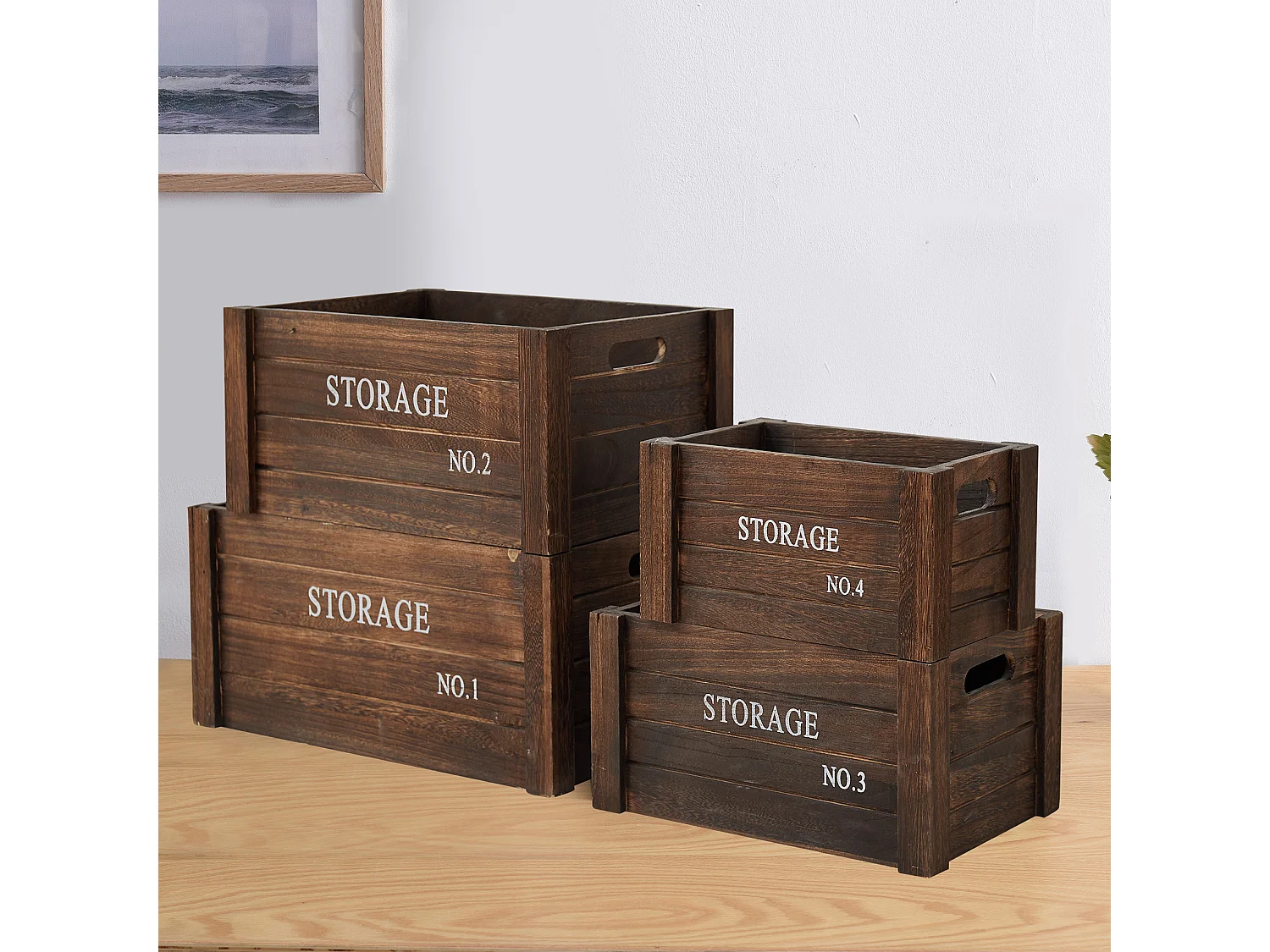 Lot De 4 Boite De Rangement Caisse Bois Gris Vintage 20x41x31