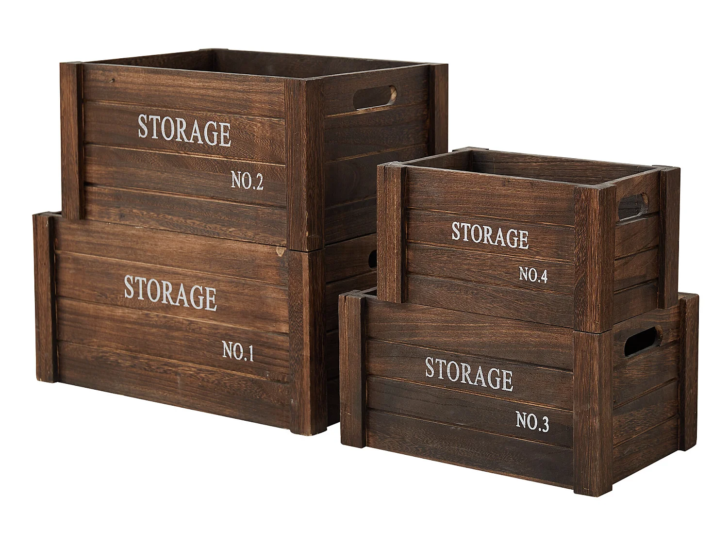 Lot De 4 Boite De Rangement Caisse Bois Gris Vintage 20x41x31