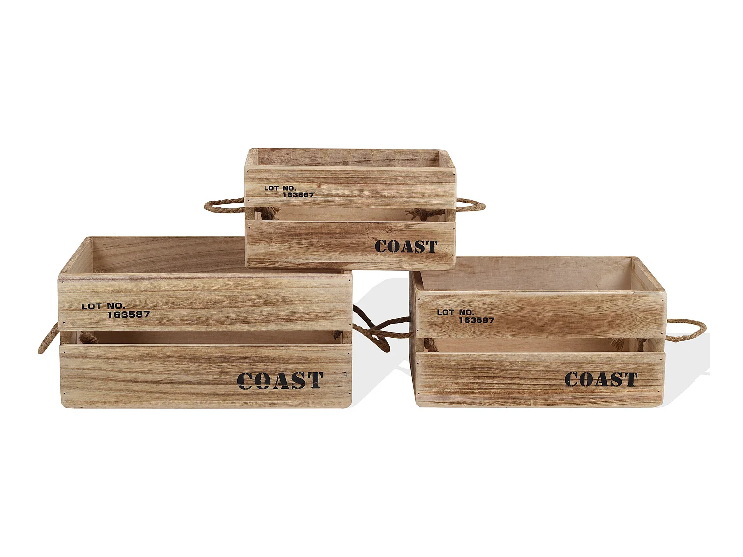 Set 3 Cajas Contenedores Madera Madera Clara 17x36x25