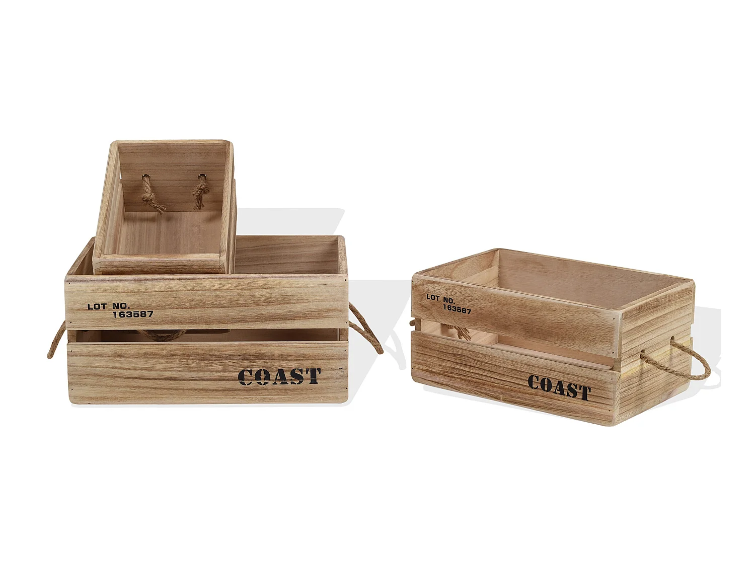 Set 3 Cajas Contenedores Madera Madera Clara 17x36x25