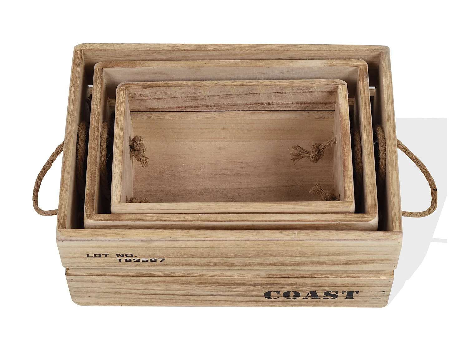 Set 3 Cajas Contenedores Madera Madera Clara 17x36x25