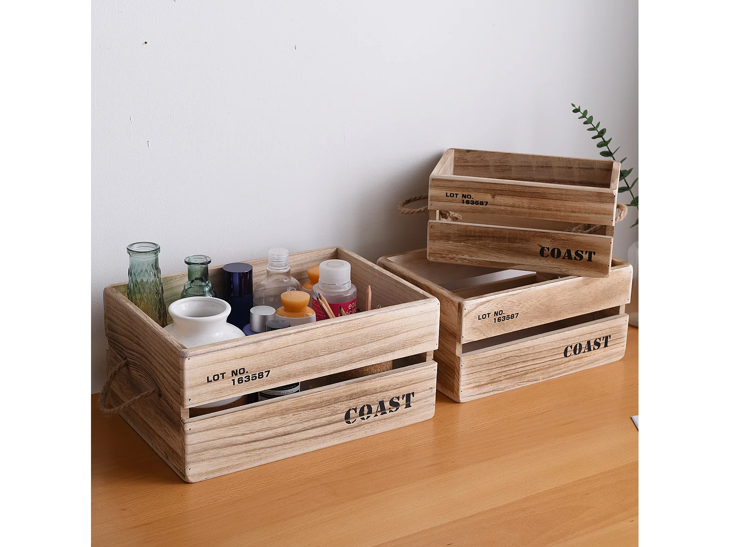 Lot De 3 Boites Caisses Bois Natural Shabby Vintage 17x36x25