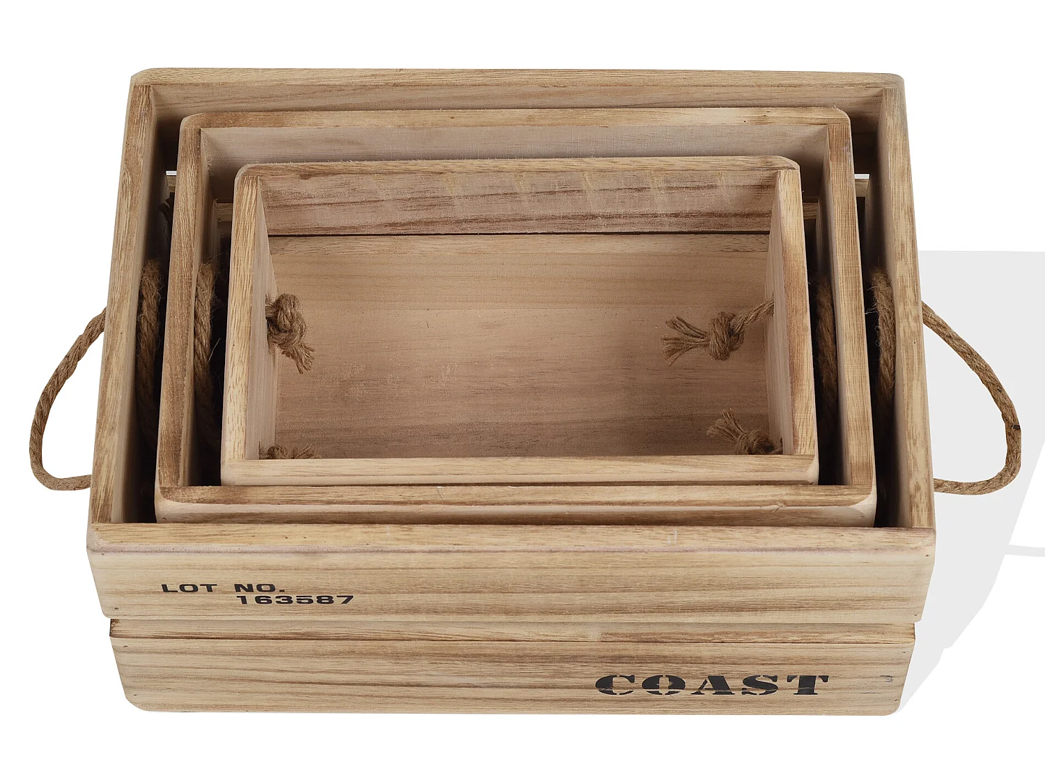 Lot De 3 Boites Caisses Bois Natural Shabby Vintage 17x36x25