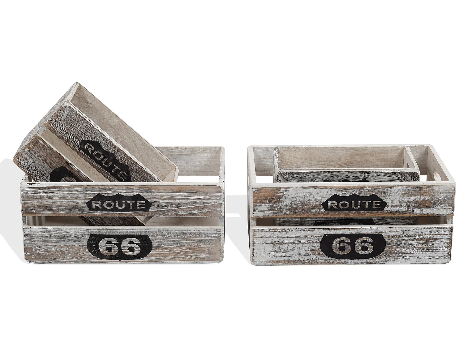 Conjunto 4 Caixas de Armazenamento de Madeira Cinzenta Shabby 15x35x22