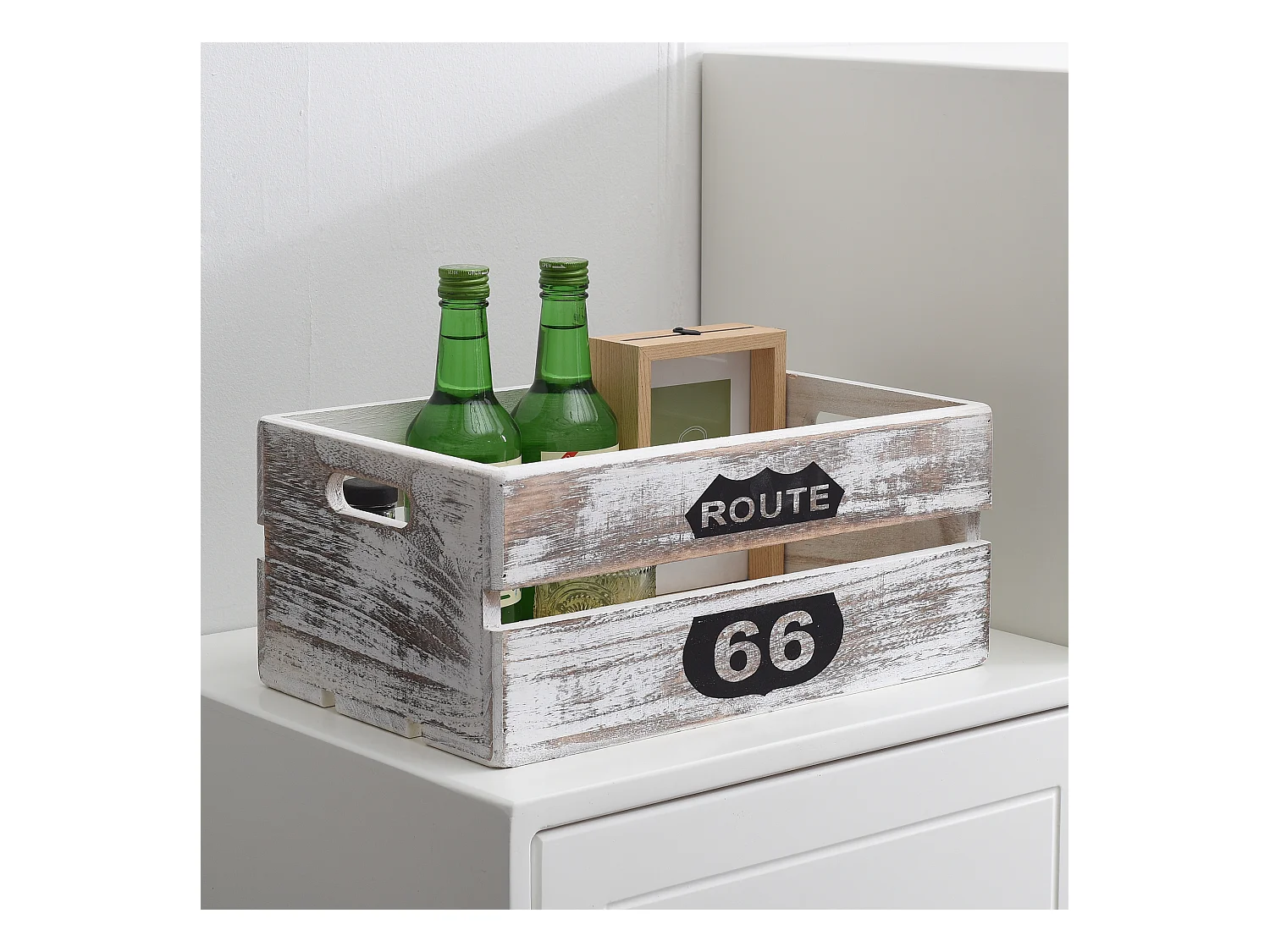 Set 4 Cassette Legno Portaoggetti Legno Grigio Shabby 15x35x22