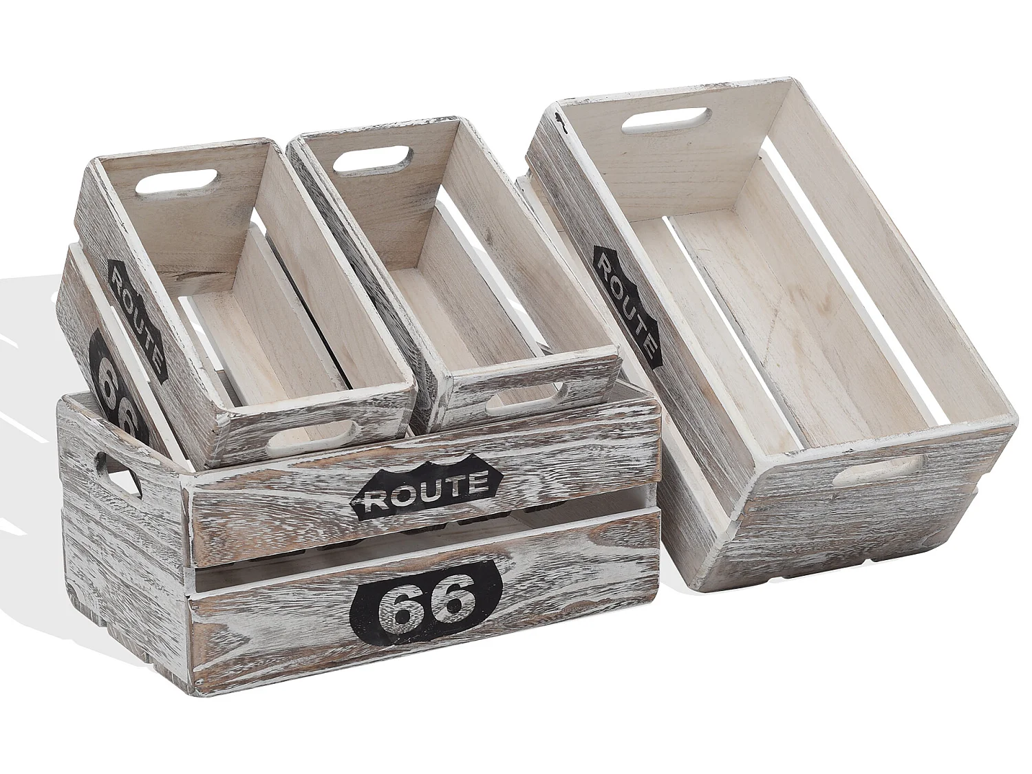 Jeu De 4 Caisses Boites Bois Gris Clair Shabby 20x40x30