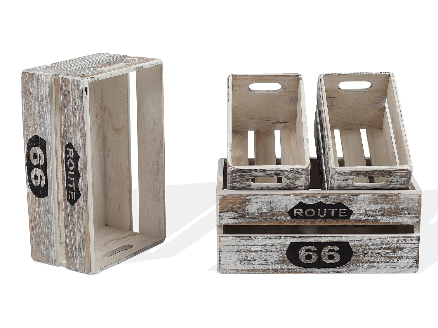 Jeu De 4 Caisses Boites Bois Gris Clair Shabby 20x40x30