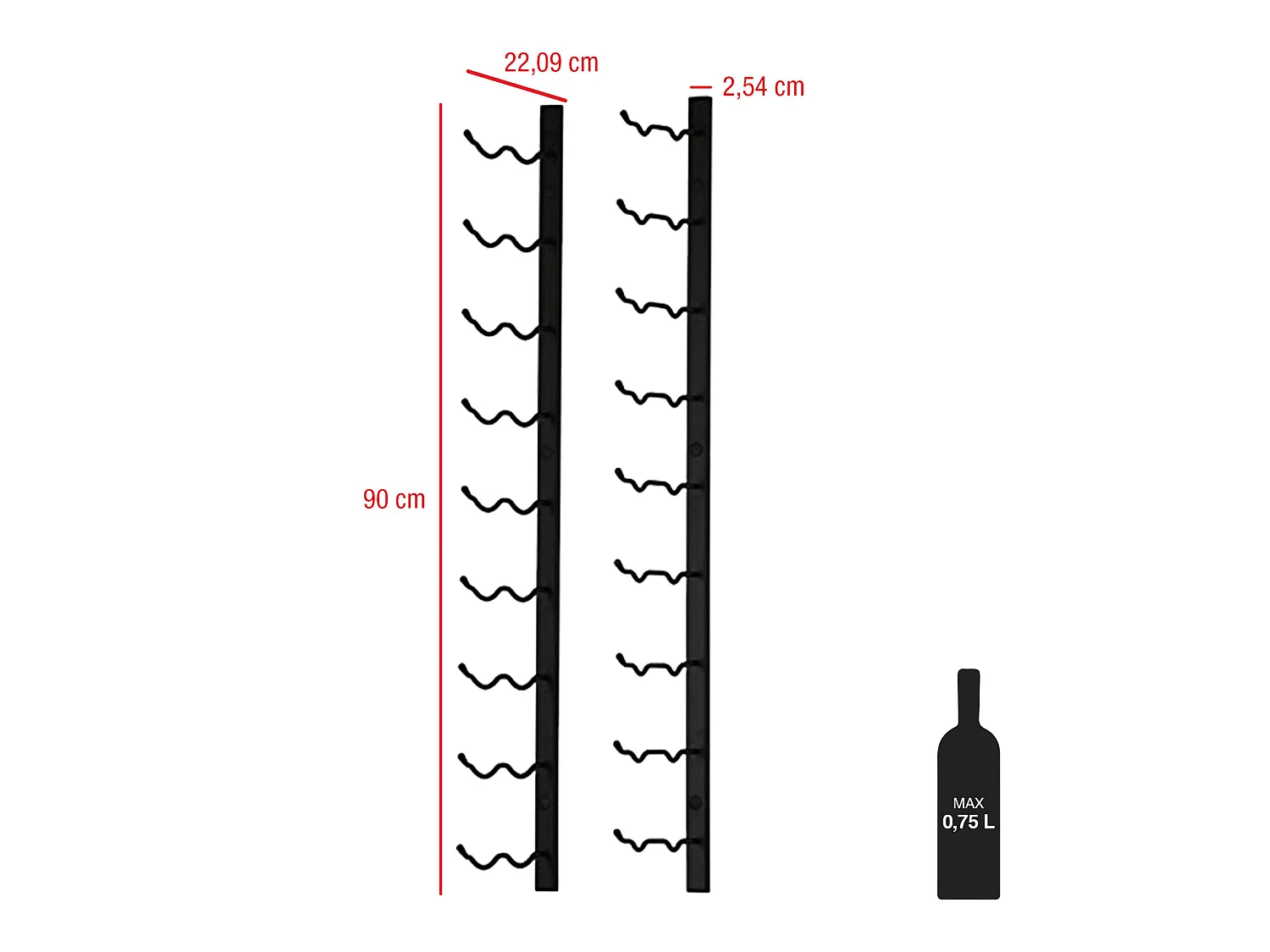 Botellas de Vino Colgante para Pared Metal Negro 18 Botellas