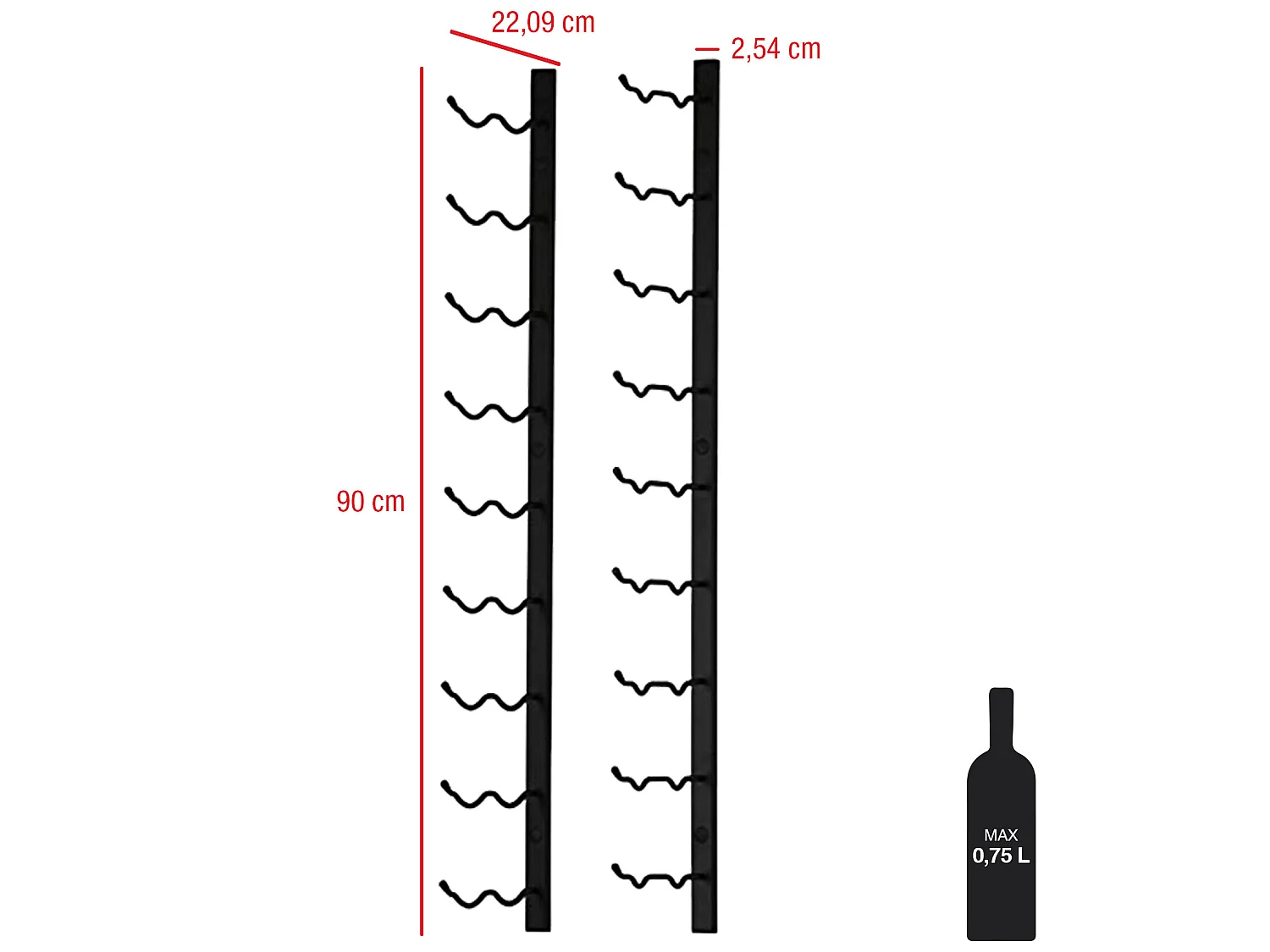Portabottiglie Cantinetta A Parete Nero Metallo 18 Bottiglie
