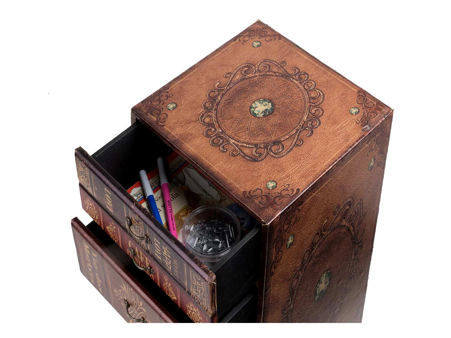 Cassettiera Portagioie 4 Cassetti Pvc Marrone Gioielli 48x25x24