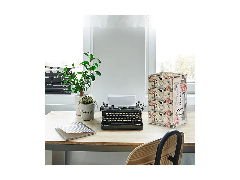 Coffre À Bijoux 4 Tiroirs En Bois Blanc Rose Pour Chambre À Coucher