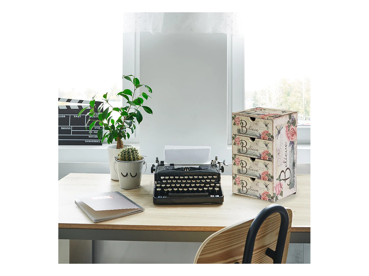 Coffre À Bijoux 4 Tiroirs En Bois Blanc Rose Pour Chambre À Coucher