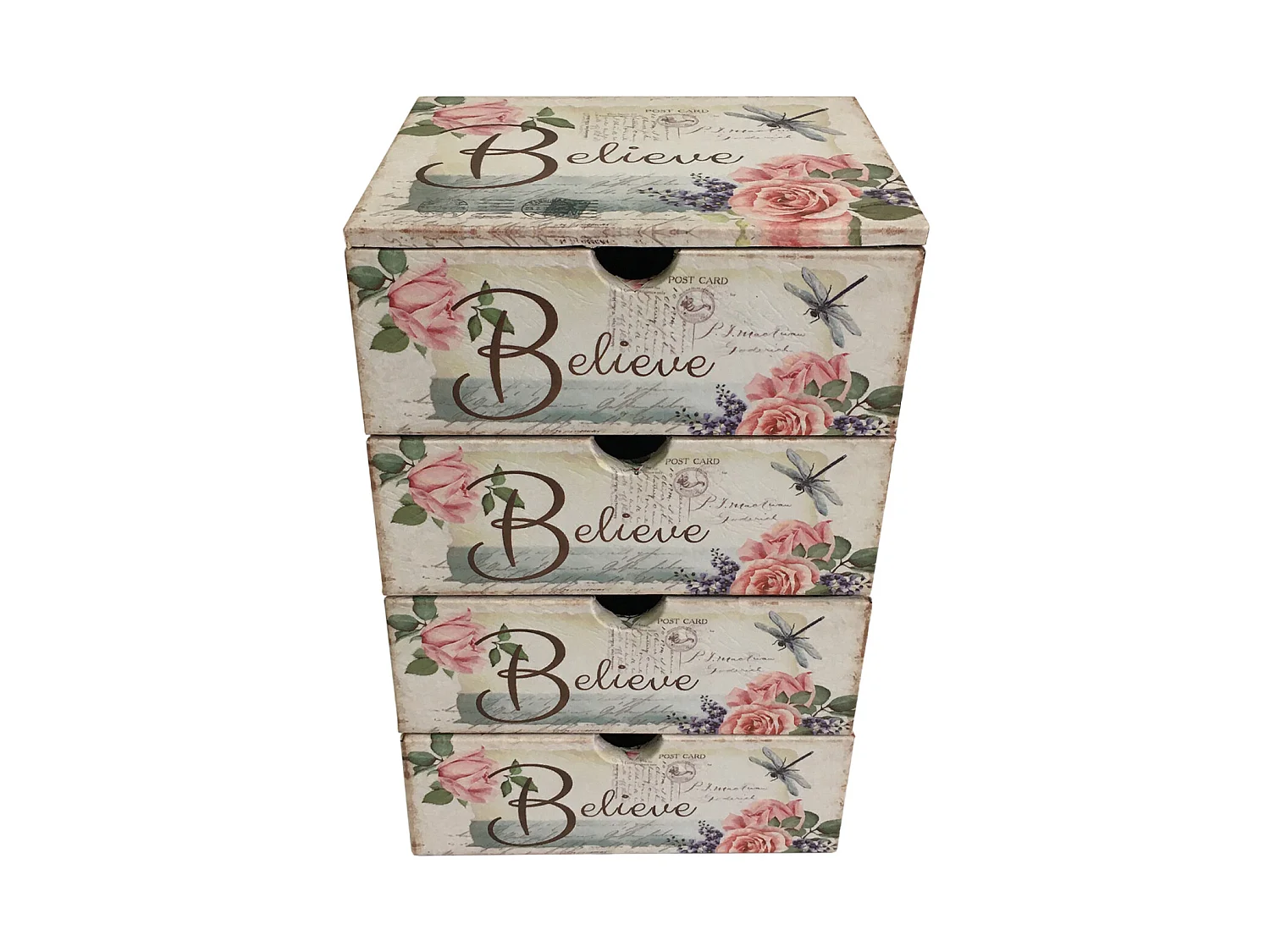 Coffre À Bijoux 4 Tiroirs En Bois Blanc Rose Pour Chambre À Coucher