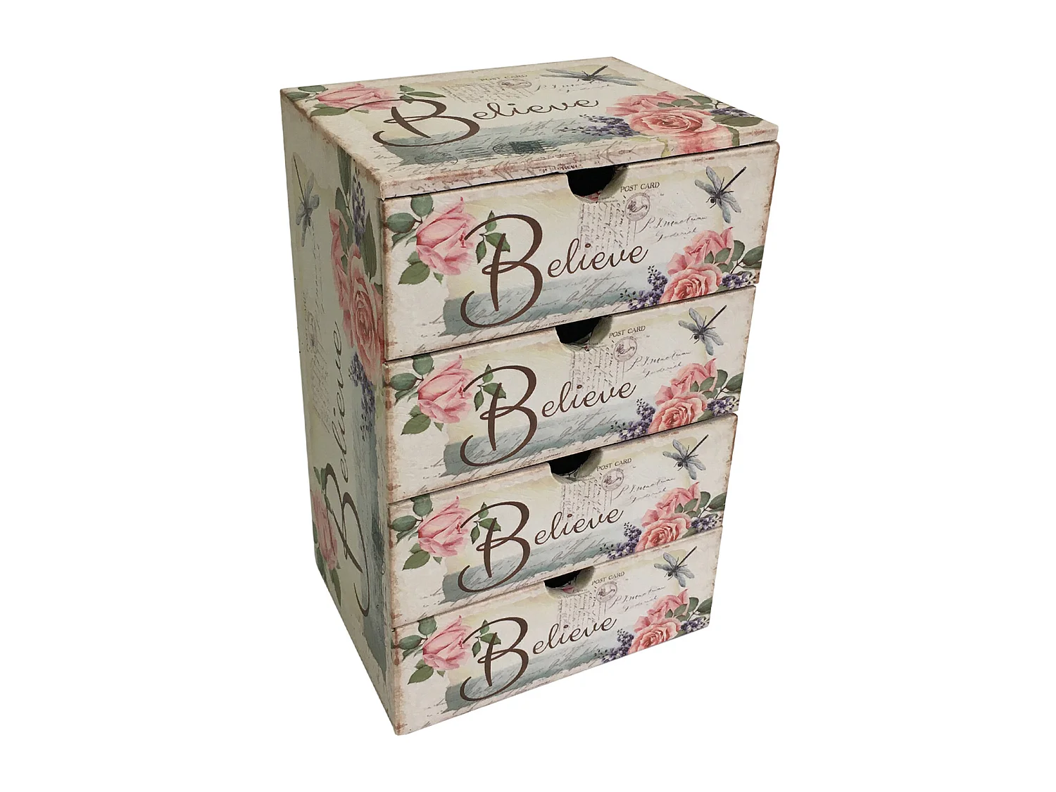 Coffre À Bijoux 4 Tiroirs En Bois Blanc Rose Pour Chambre À Coucher