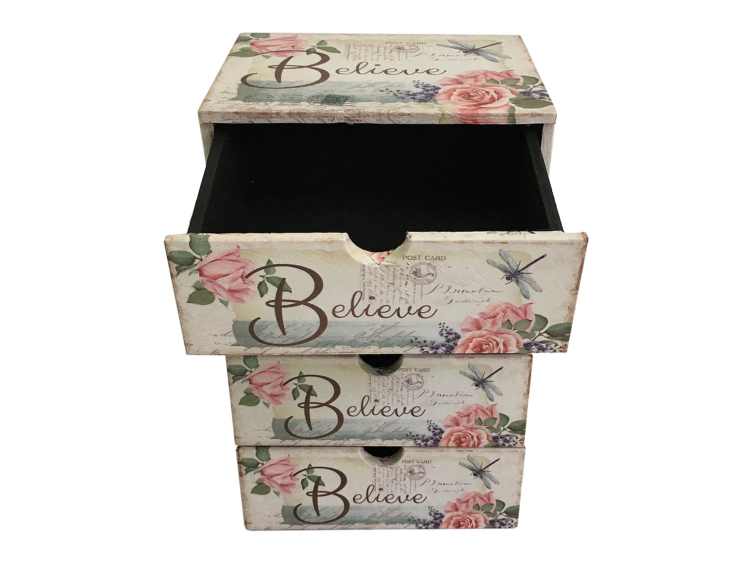 Coffre À Bijoux 4 Tiroirs En Bois Blanc Rose Pour Chambre À Coucher