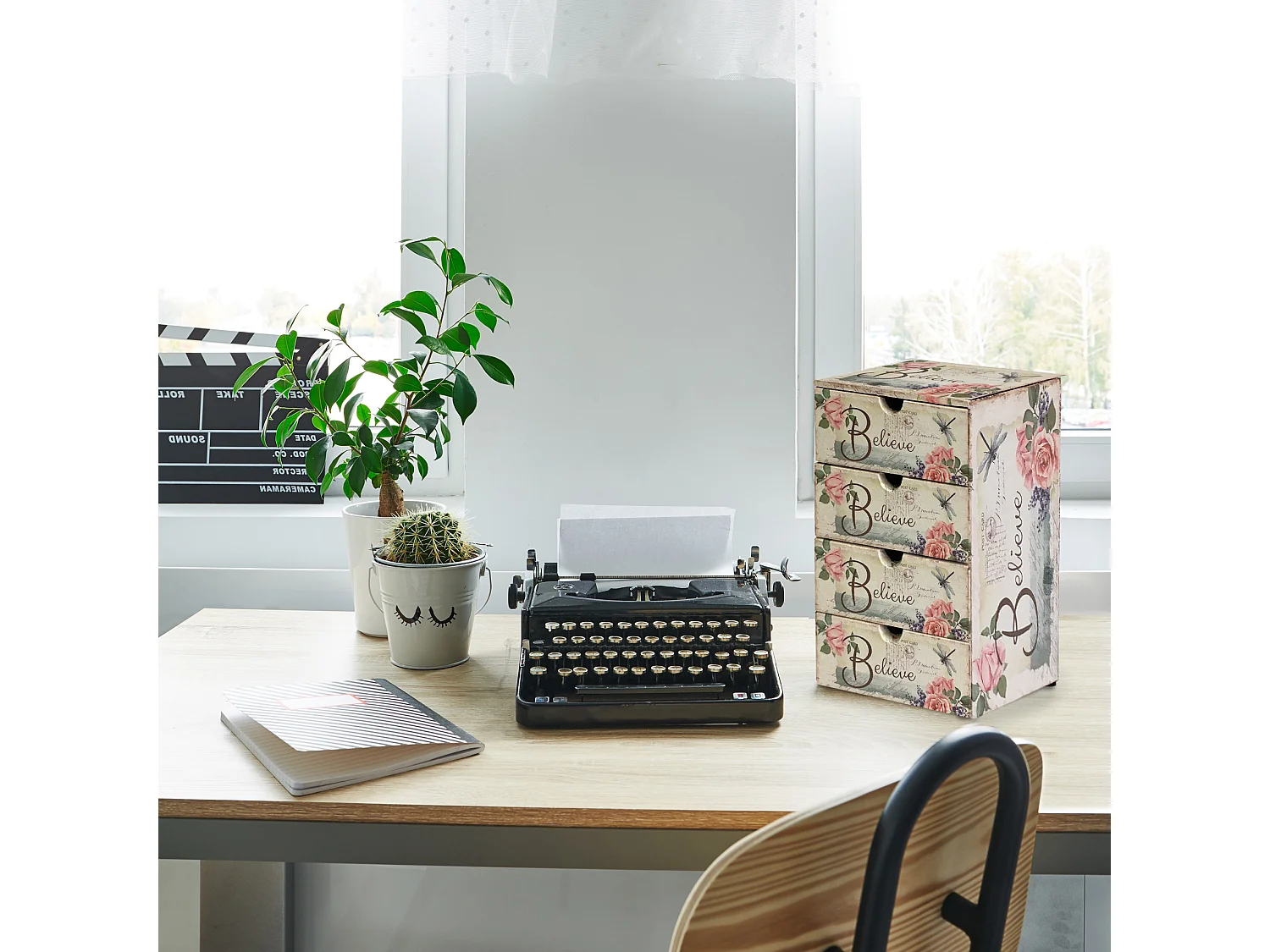 Coffre À Bijoux 4 Tiroirs En Bois Blanc Rose Pour Chambre À Coucher