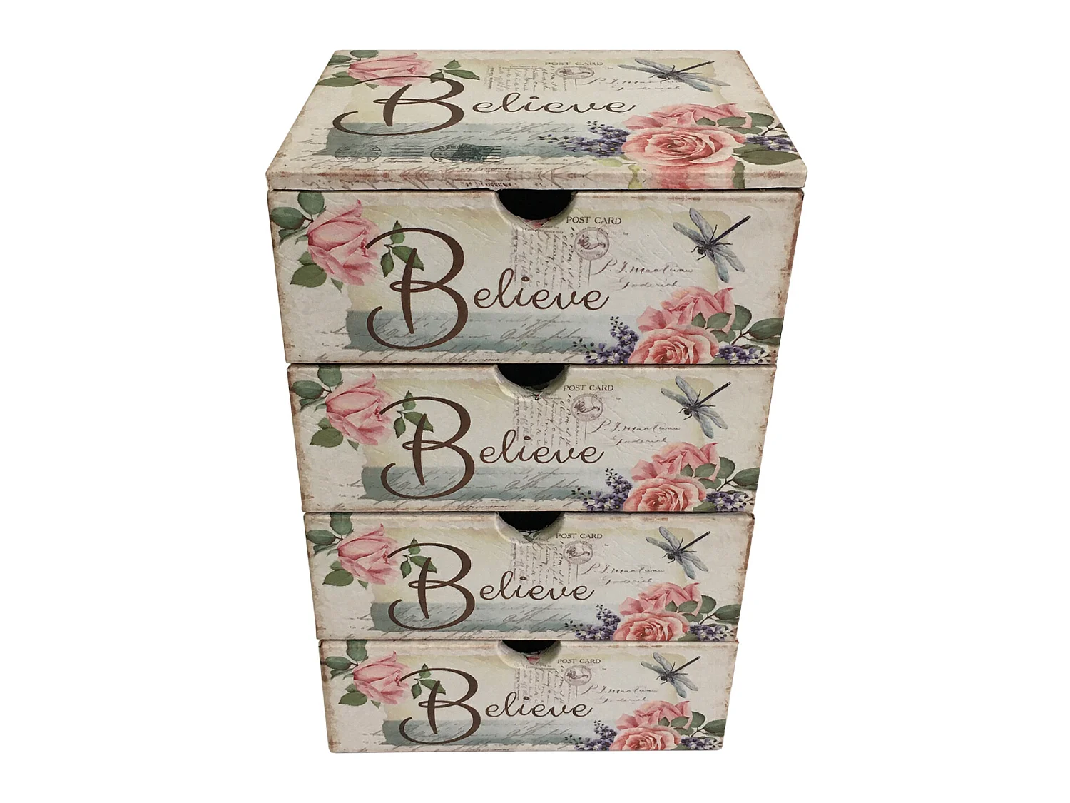 Coffre À Bijoux 4 Tiroirs En Bois Blanc Rose Pour Chambre À Coucher