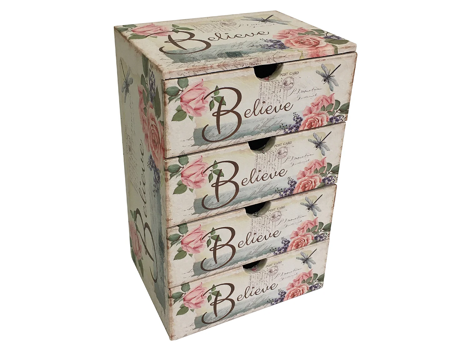 Coffre À Bijoux 4 Tiroirs En Bois Blanc Rose Pour Chambre À Coucher