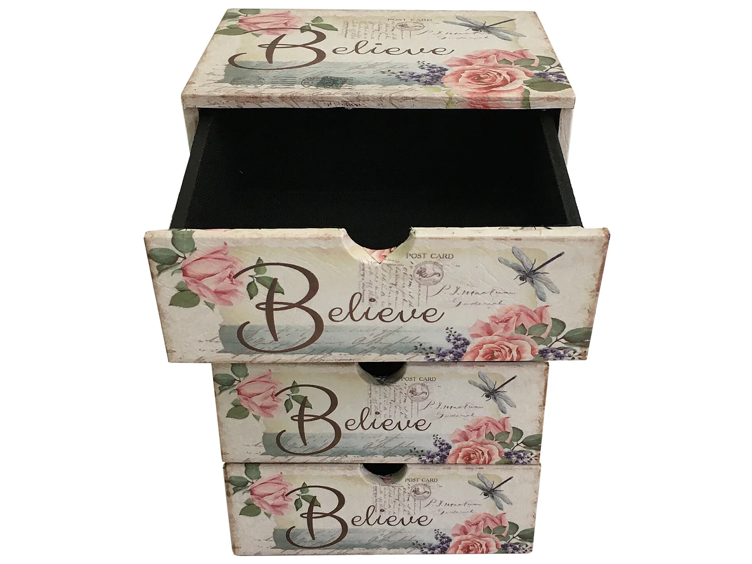 Coffre À Bijoux 4 Tiroirs En Bois Blanc Rose Pour Chambre À Coucher