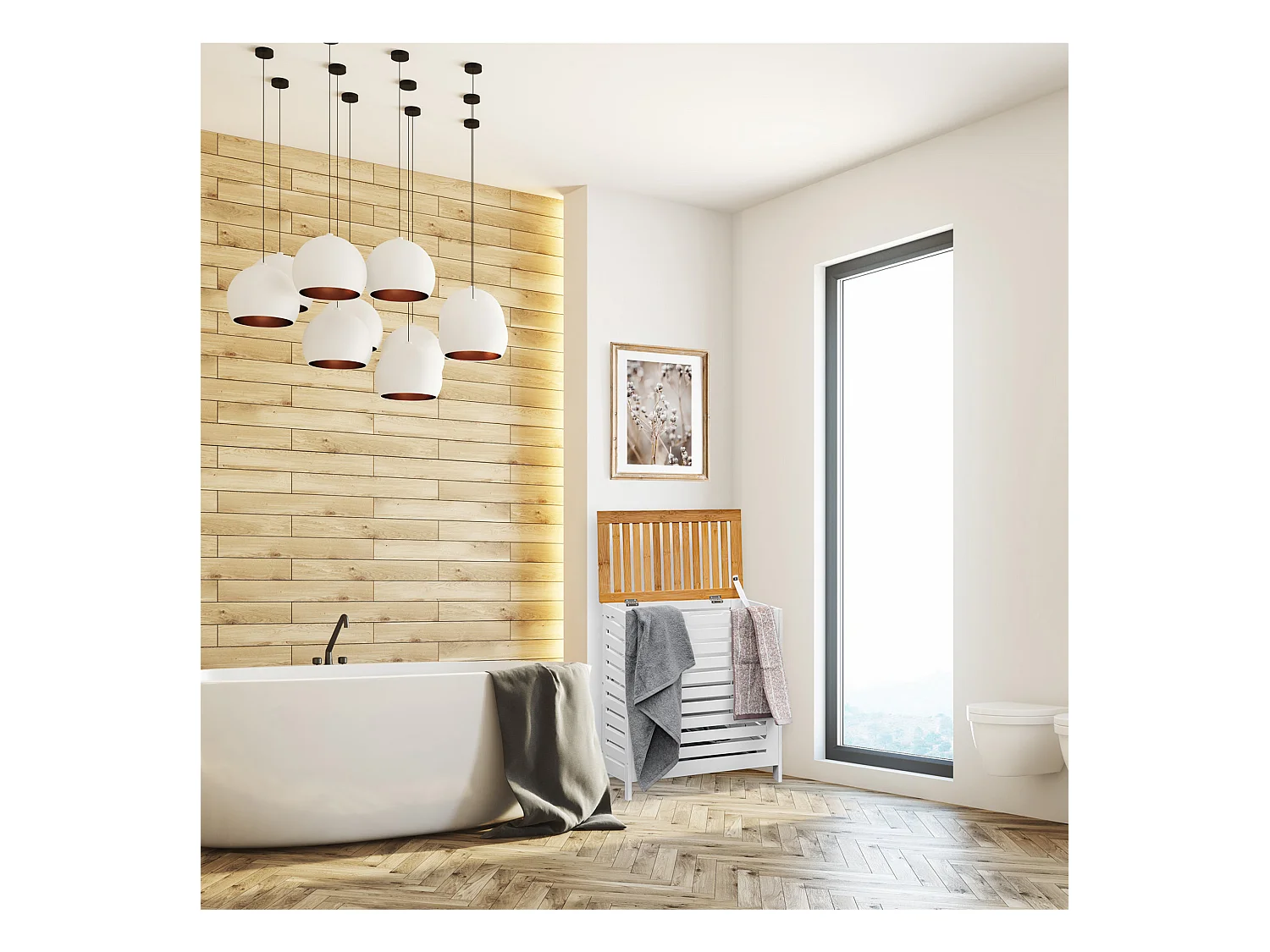 Panier de bain MDF Bambu Blanc Marron Vêtements sales