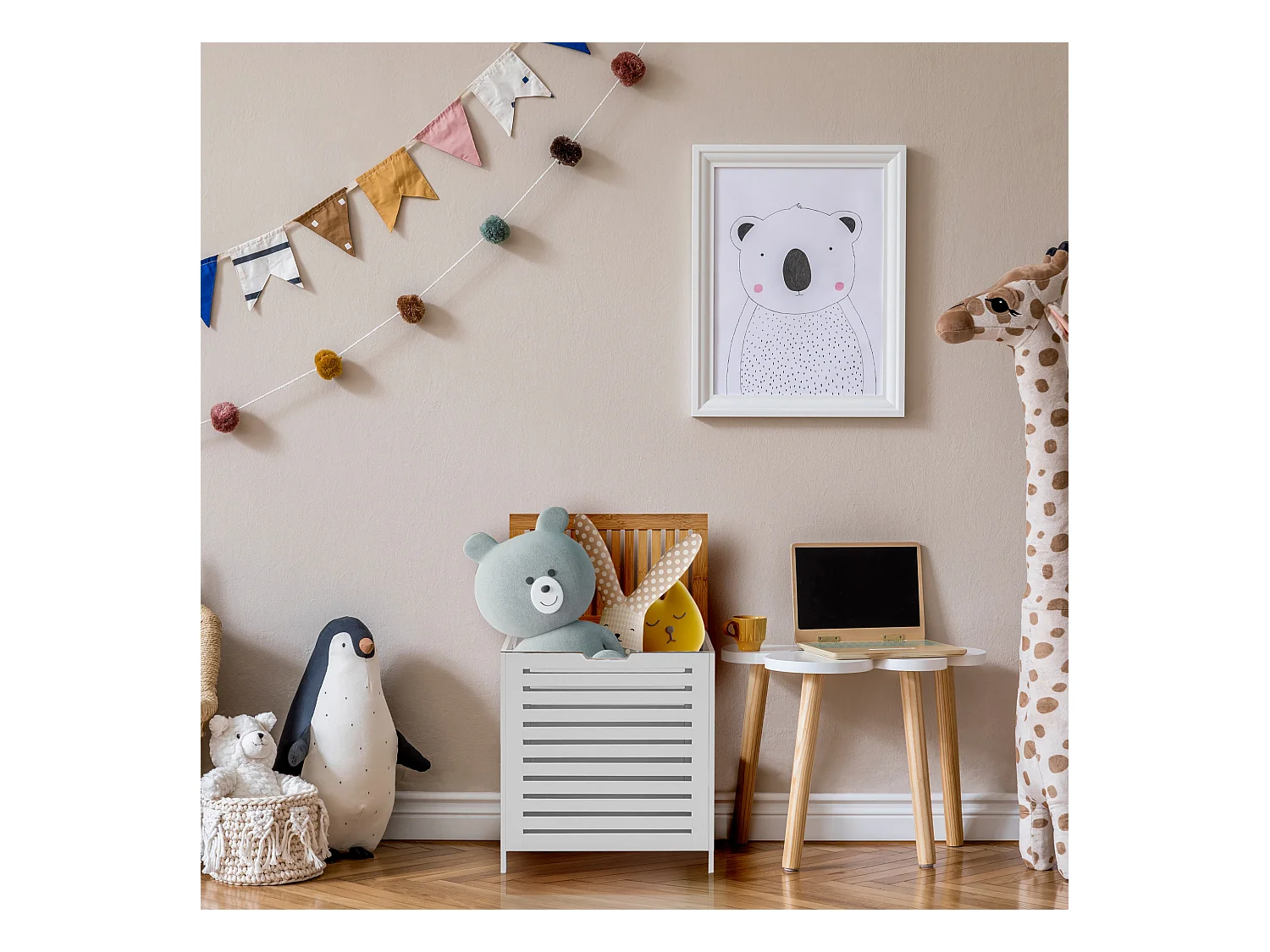 Panier de bain MDF Bambu Blanc Marron Vêtements sales