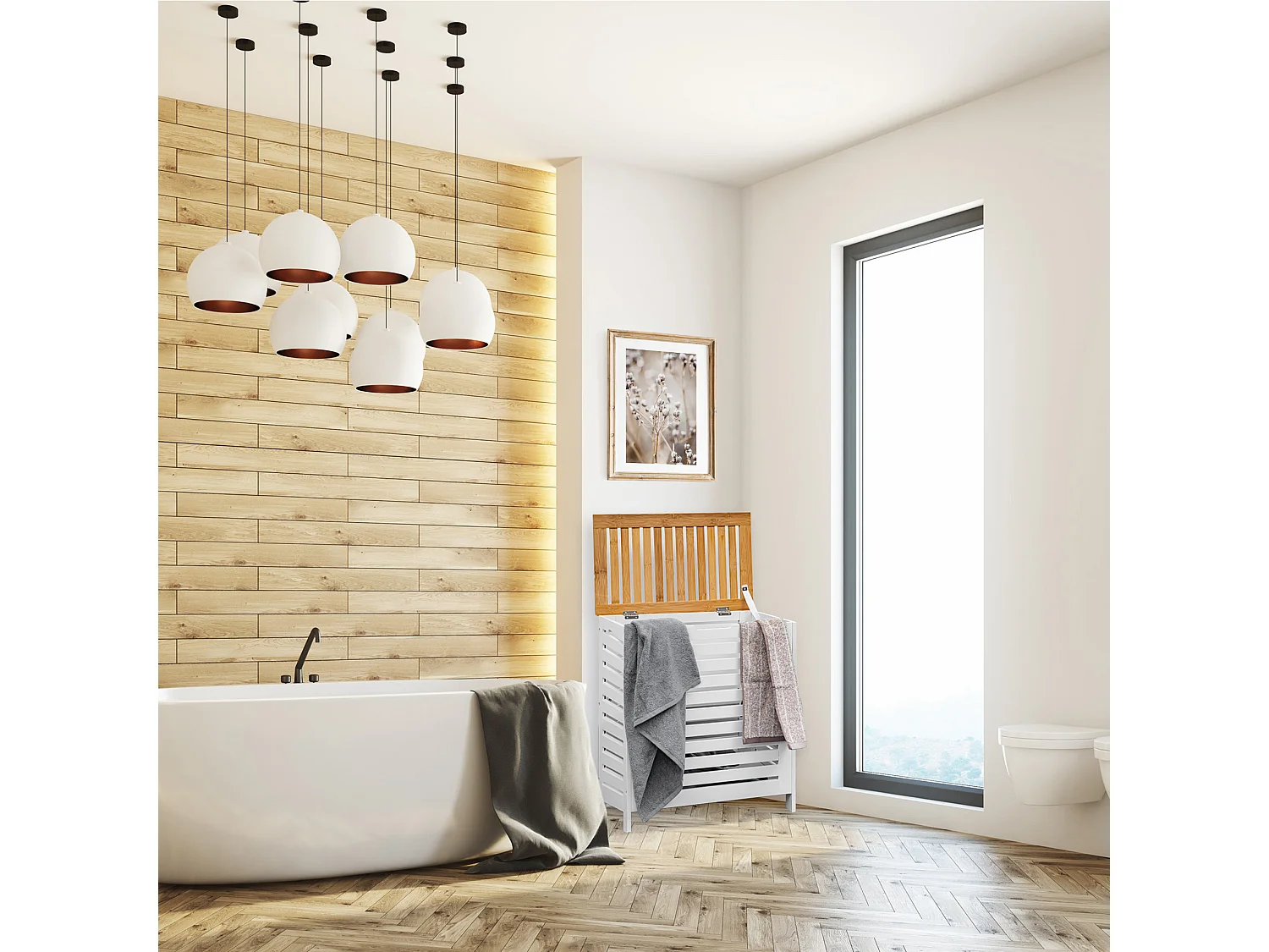 Panier de bain MDF Bambu Blanc Marron Vêtements sales