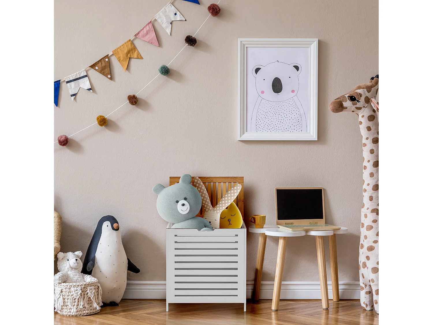 Panier de bain MDF Bambu Blanc Marron Vêtements sales