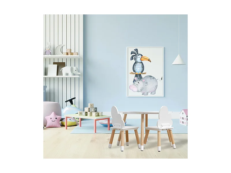 Ensemble de Table et 2 Chaises pour Enfants en bois blanc