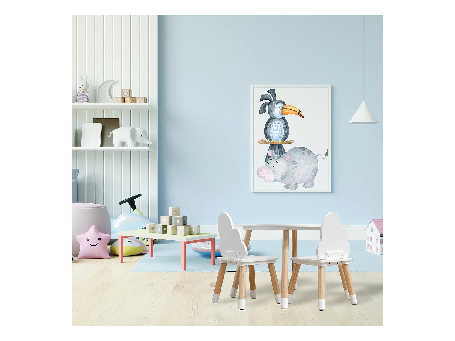 Ensemble de Table et 2 Chaises pour Enfants en bois blanc