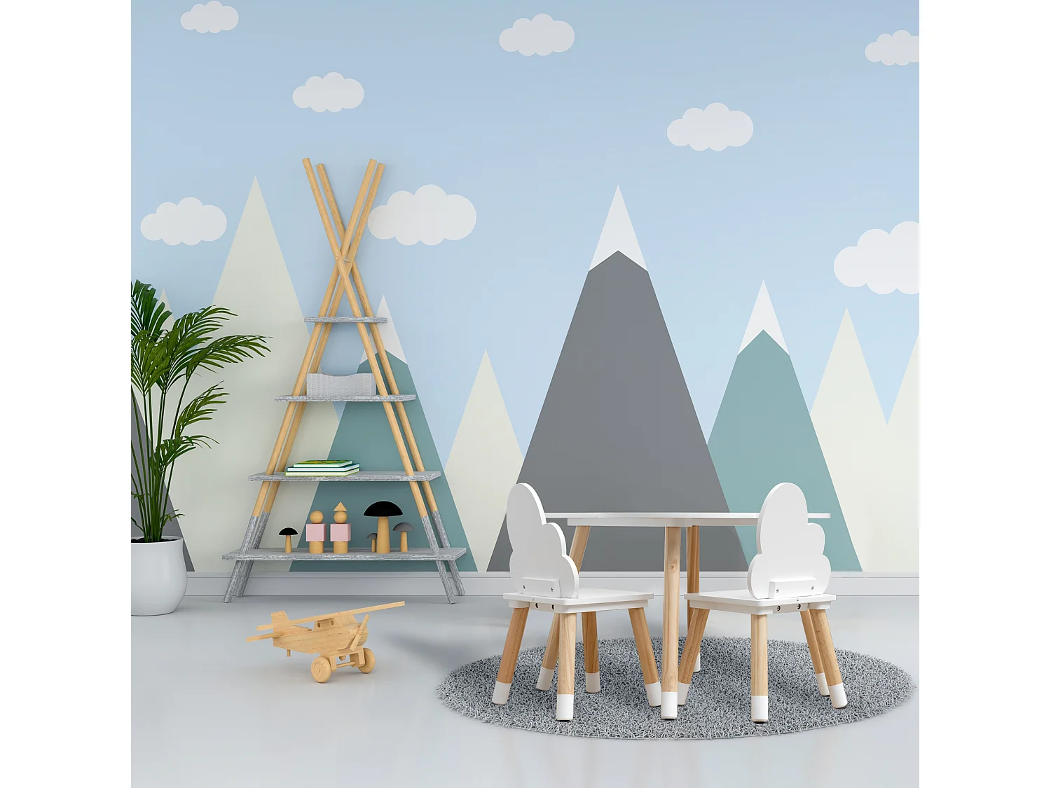 Ensemble de Table et 2 Chaises pour Enfants en bois blanc