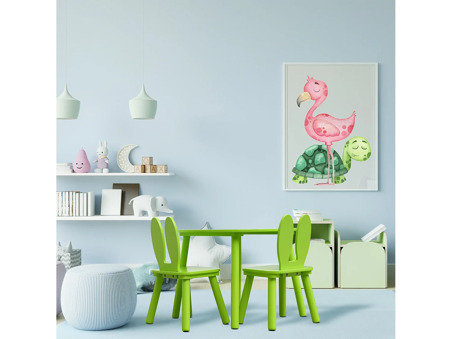 Ensemble de Table et 2 Chaises pour Enfants en Bois Verte